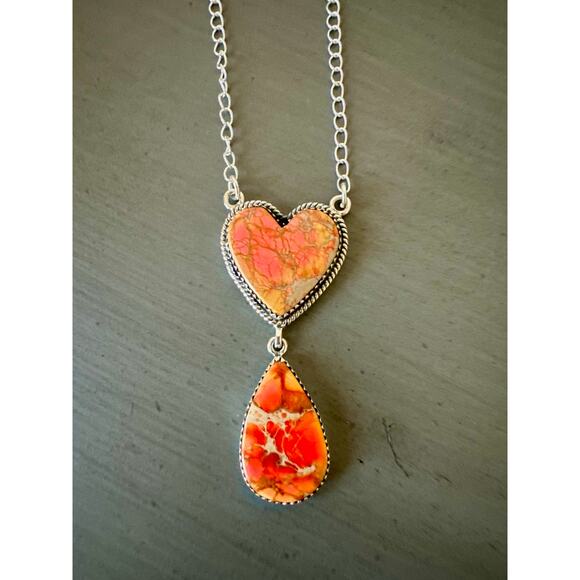 Orange Sea Sediment Jasper | Statement Boho Necklace |  925 - Picture 5 of 5